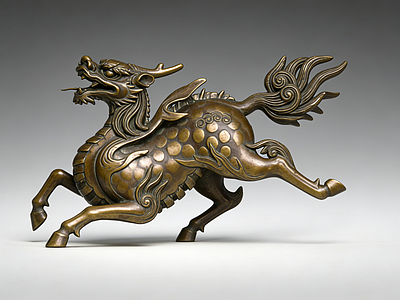 新中式雕塑摆件 麒麟 雕塑 瑞兽 摆件 AI渲染