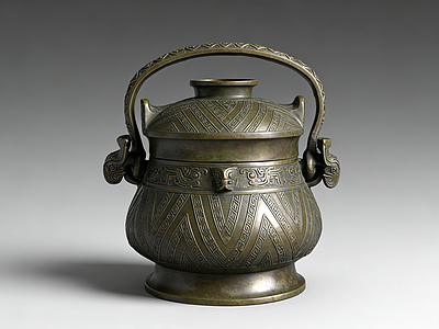 新中式雕塑摆件 提梁青铜器 铜壶 摆件 AI渲染 雕塑