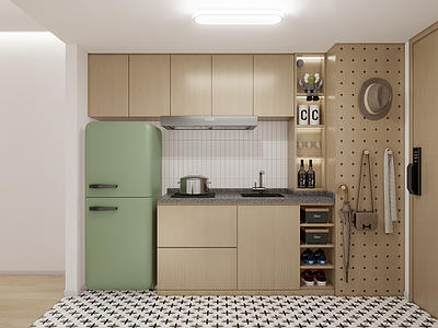 奶油风开放式厨房 公寓开放式厨房