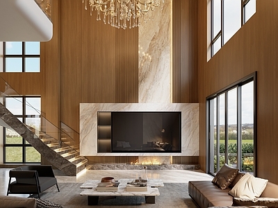 现代意式轻奢挑空客厅