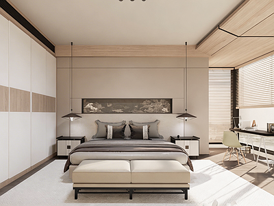 新中式主卧 卧室带书房