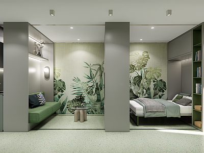 现代简约公寓 公寓客厅餐厅 公寓卧室厨房