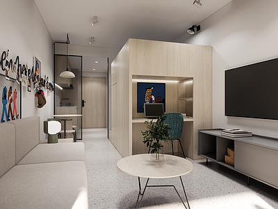 现代简约公寓 公寓客厅卧室 高低床