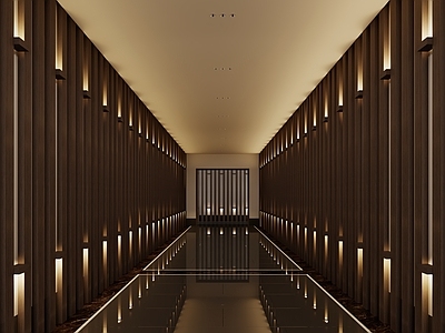 新中式酒店走廊 现代走廊过道