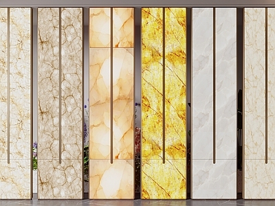 现代轻奢瓷砖展厅 透光石 透光云石 发光石 屏风 花池