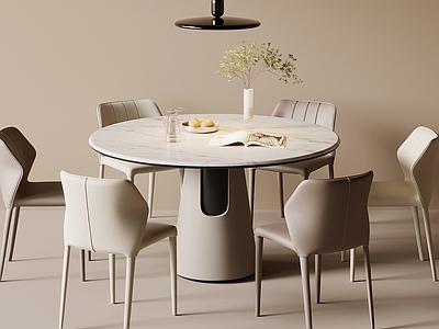 奶油风餐椅 现代意式餐桌椅  圆形餐桌