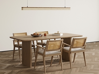 原木风餐桌椅 中古风餐桌椅 藤编餐桌椅