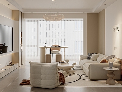 奶油风大平层客餐厅 奶油风