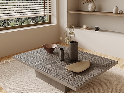 侘寂茶几 中古风实木茶几  方形茶几 饰品摆件