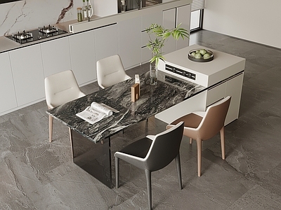 现代简约岛台餐厅 现代简约岛台 餐桌椅