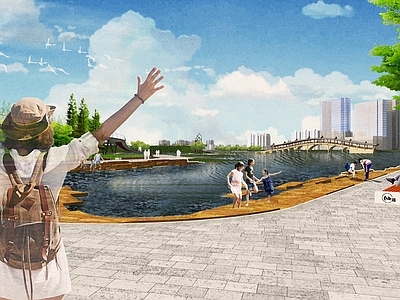 新中式景观滨水景观 岭南景观设计 滨水景观效果图 岭南园林效果图  户外剧场景观 屋顶花园景观