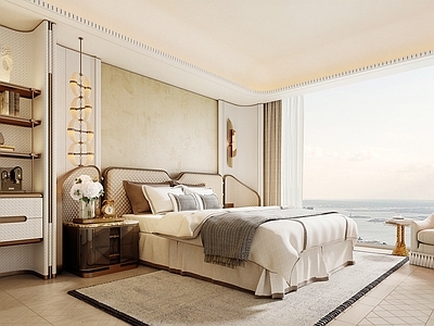 奶油风主卧 意式主卧 卧室 主卧 现代卧室 轻奢卧室