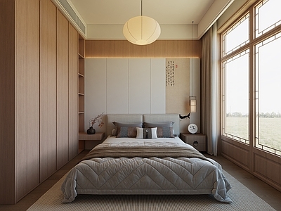 新中式宋式卧室 宋氏卧室chu 床具 吊灯