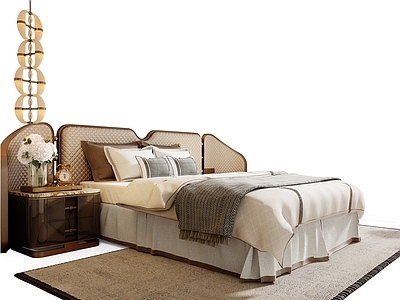 意式轻奢双人床 意式双人床 现代双人床组合 双人床组合 现代床头柜组合 别墅卧室