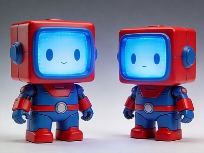 Q版卡通风格雕塑摆件 方块 机器人 雕塑 美陈 AI渲染
