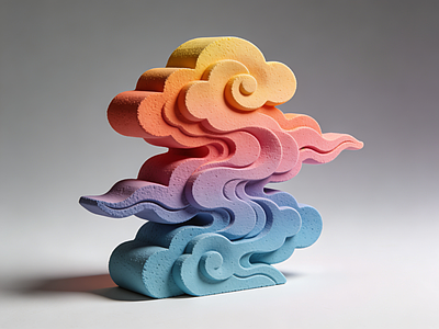 新中式雕塑摆件 层云 云纹 泡雕 摆件 美陈