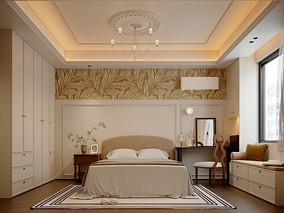 奶油风主卧 美式女孩房卧室