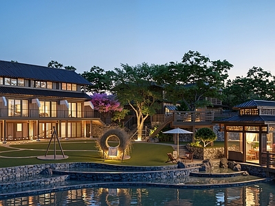 新中式民宿建筑 新中式乡村度假区 新中式民宿酒店 新中式滨水度假村