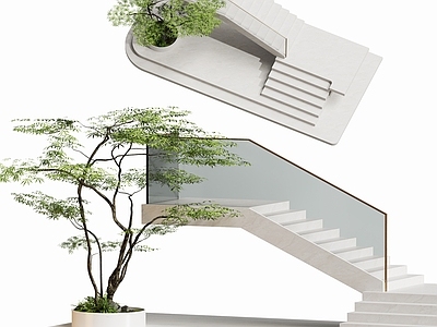 极简三跑楼梯 现代楼梯间景观