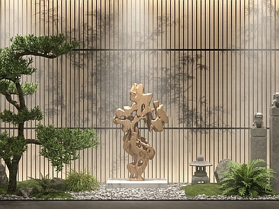 新中式庭院小品 雕塑 太湖石 天井 庭院 砾石