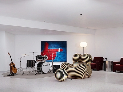 现代艺术风台球室 地下娱乐空间 台球室 室内酒吧区