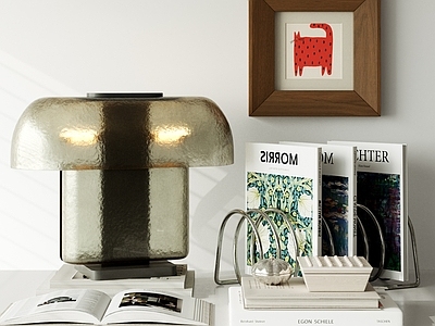 现代简约摆件组合 法式装饰摆件组合 玻璃台灯 书籍杂志 挂画 饰品摆件