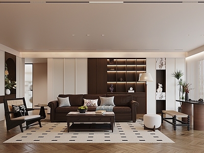 中古风大平层客餐厅 美式中古风 中古风 无主灯 大平层