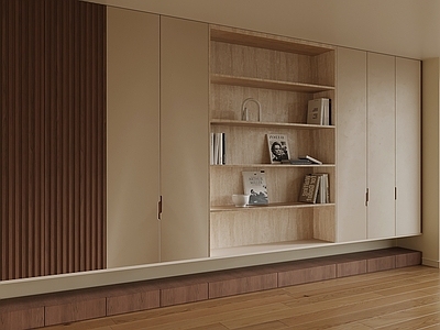 奶油风开放式书房 置物柜 装饰柜