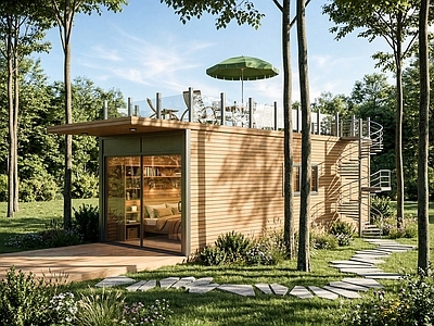 现代简约民宿建筑 木屋民宿 原木风木屋