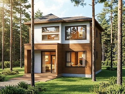 现代原木风木屋 二层木屋民宿 营地民宿