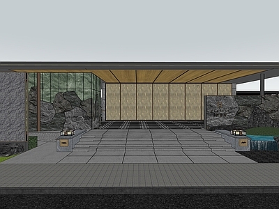 新中式售楼处建筑 建发中式大门