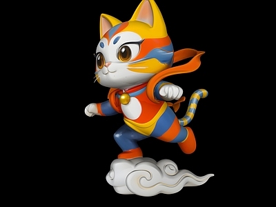 新中式虚拟人物 卡通动物猫雕塑