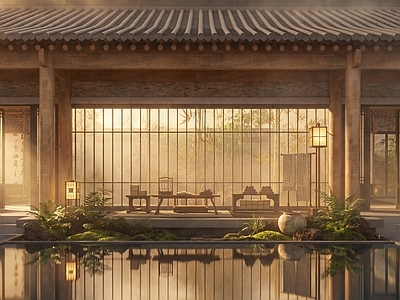 新中式四合院 新中式 寺庙 书房美陈 新中式茶室 中式书房