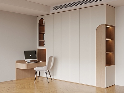 奶油风书桌 衣柜 一体柜