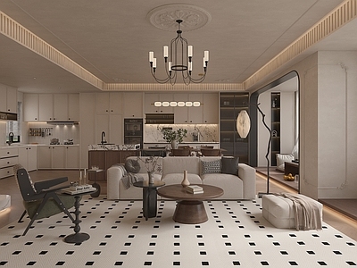 奶油风大平层客餐厅