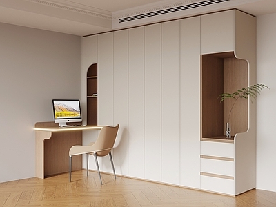 奶油风储物柜 衣柜 书桌椅一体柜