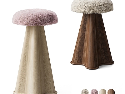 现代轻奢吧凳 奶油风吧凳 吧凳化妆凳餐凳 圆形凳子 北欧轻奢奶油风 羊羔绒实木凳子