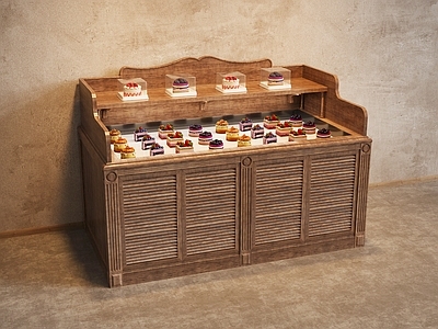 复古甜品面包店 复古原木面包店 蛋糕三明治冷柜 面包柜面包货架 蛋糕甜品甜点 烘焙店陈列