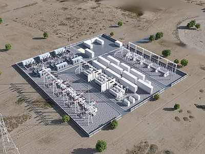 现代主义变配电站 变电站 升压站 储能 SVG  避雷针 主变压器