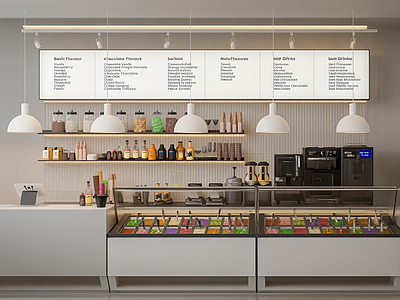 极简甜品店 现代工作台 奶茶店操作台