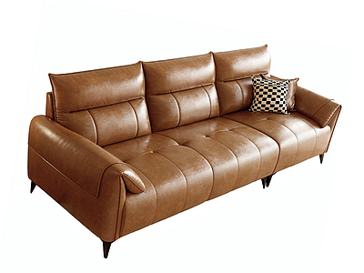 意式三人沙发 法式复古皮沙发