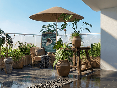 中古风阳台 现代中古阳台 生活阳台 休闲阳台