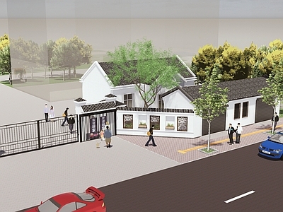 新中式门卫室 小区出入口 新中式风格 围墙大门