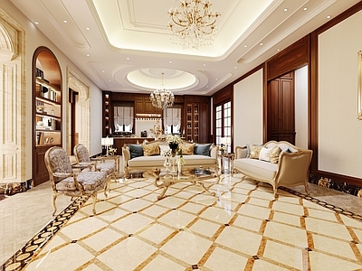 法式轻奢别墅客厅 简美客厅 美式客厅 欧式客厅 简美餐厅 欧式餐厅