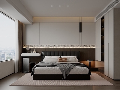 现代极简主卧 意式 床 轻奢 台灯 梳妆