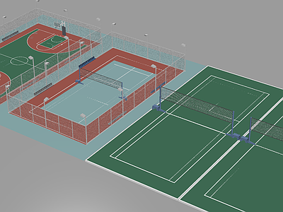 现代简约体育建筑 现代球场 篮球场 羽毛球场 网球场