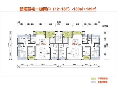 高层住宅 T2小高住宅 一梯两户户型 私梯入户 12至18F 139㎡户型 施工图