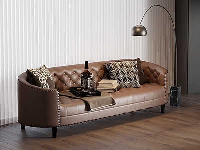 美式复古三人沙发