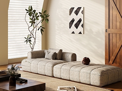 奶油风多人沙发