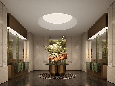 意式轻奢公共卫生间 现代公共卫生间 酒店卫生间 艺术花台 盥洗区 售楼处卫生间